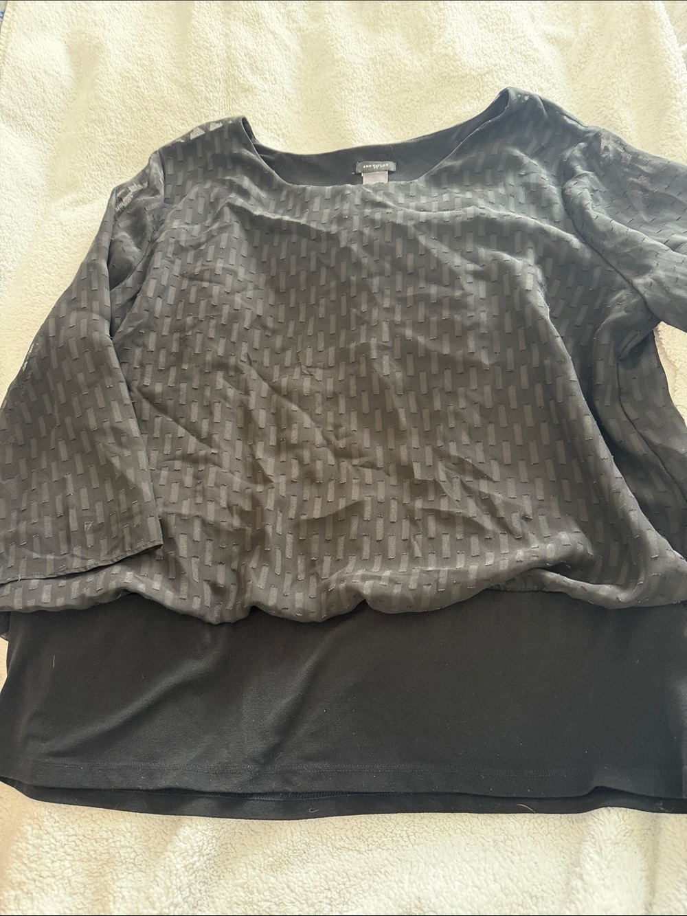 Ann Taylor Black Layered Textured Long Sleeve Blouse